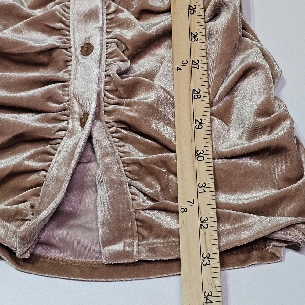 Lacausa Velvet Ruched Cutout‎ Waist Mini Dress Long Sleeve Bodycon Tan Small NEW